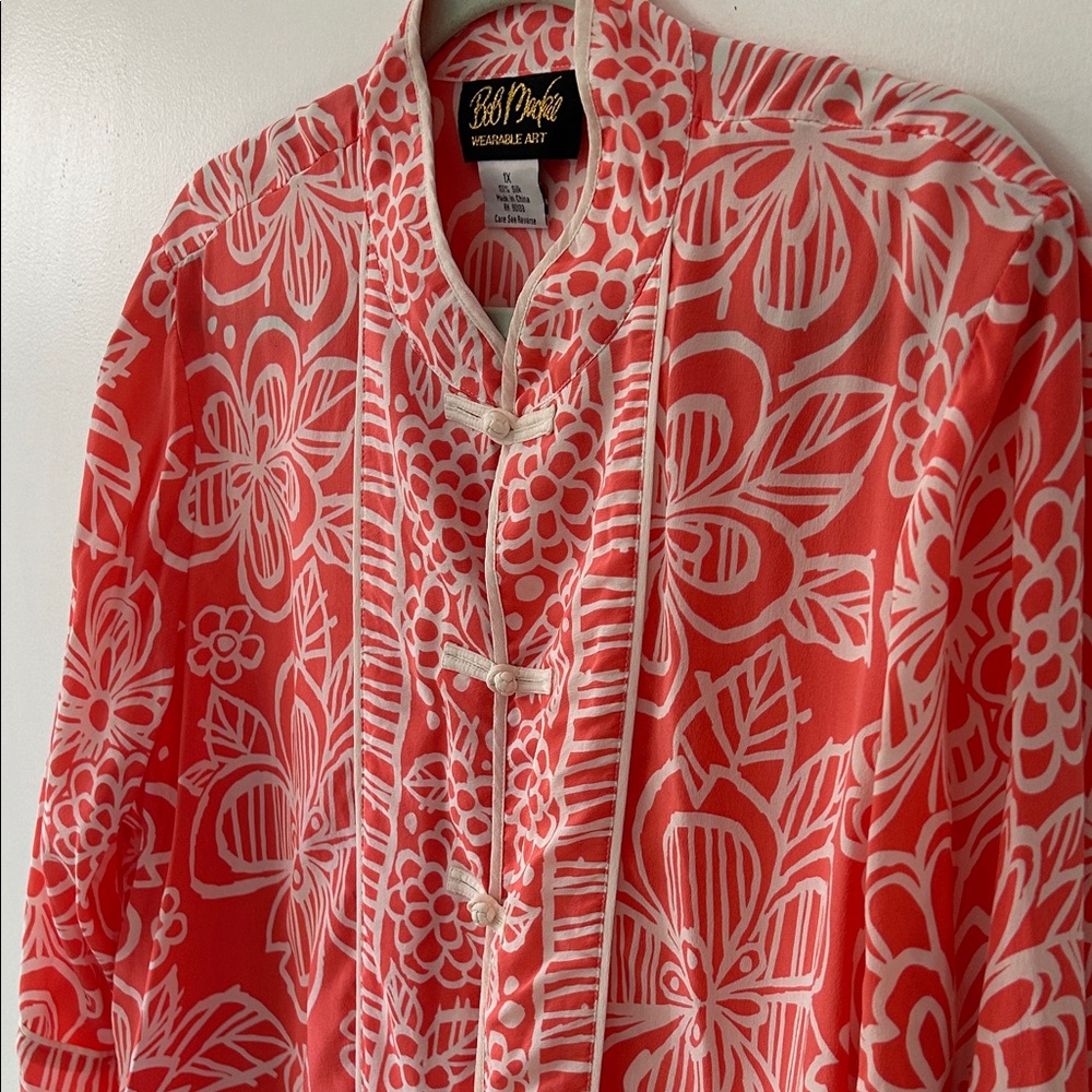 Bob Mackie Wearable Art Women’s XL Kimono/Tank Set Pink Silk Floral - Picture 13 of 16